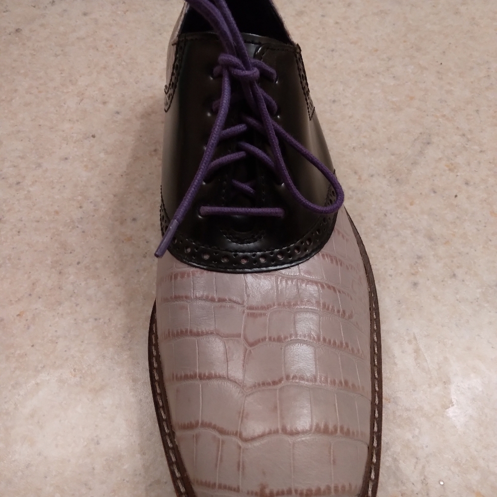 Cole Haan mens shoe. Size 10.5 . Gray and Blue. Leather croc embossed look.